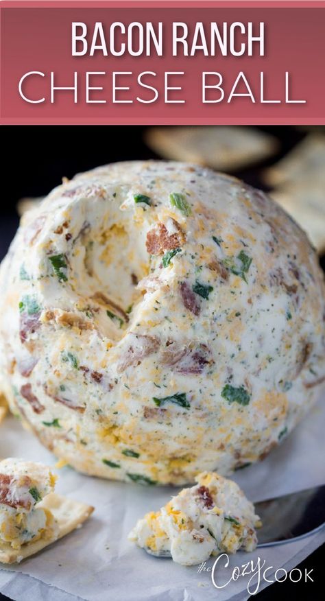 bacon cheese ball with bacon bits, cheese, and chives. Bacon Ranch Cheeseball, Bacon Ranch Cheese Ball, Easy Cheese Ball, Ranch Cheese Ball, Toast Aperitif, Cheddar Cheese Ball, Cheese Ball Bites, Best Appetizer, Cheese Ball Recipe