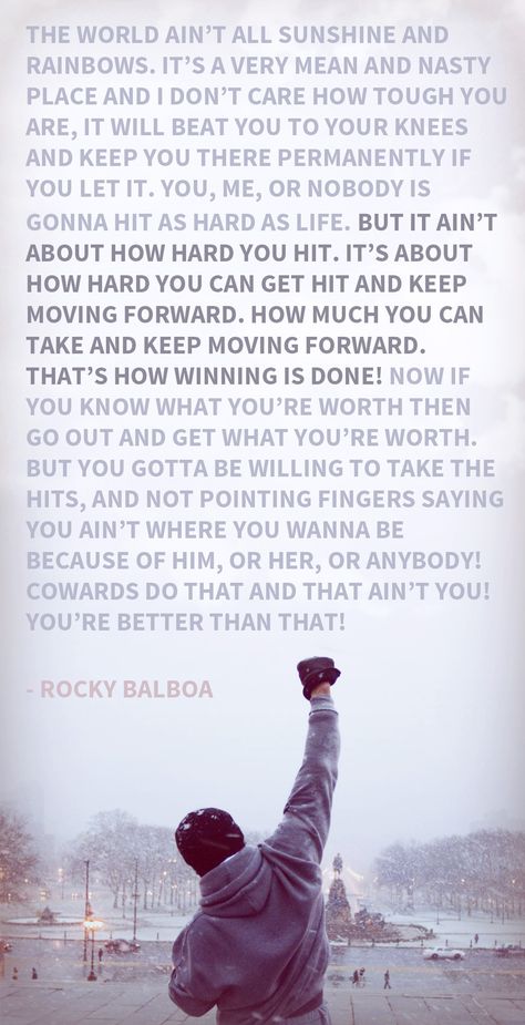 Sylvester Stallone Quotes, Rocky Quotes, Rocky Balboa Quotes, Quotes About Moving, Famous Movie Quotes, Ju Jitsu, Rocky Balboa, Sports Quotes, Sylvester Stallone