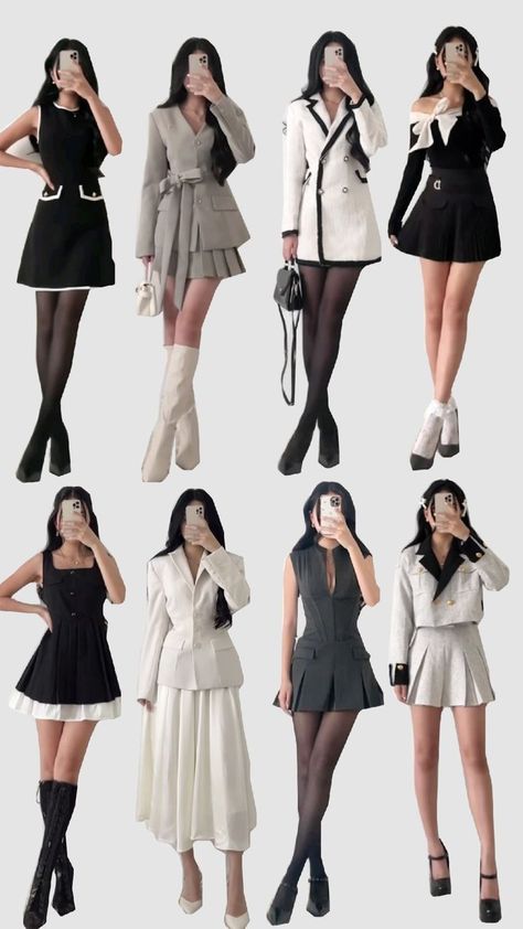 Auntie Outfit Ideas, Korean Expensive Outfit, 2000s Office Outfits, Jennieism Outfits, Dressy Winter Outfits Dresses, Coquette Office Outfit, Formal Korean Outfit, Korean Outfits Elegant, Korean Elegant Outfit