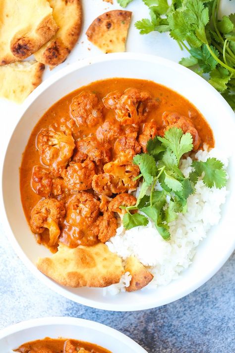 Cauliflower Bowls, Cauliflower Bowl, Butter Cauliflower, Loaded Cauliflower, Cauliflower Dishes, Indian Butter Chicken, Recipes Delicious, Recipe Dinner, Tikka Masala