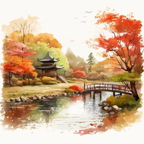 Japan Watercolor Autumn Vectors, Photos and PSD files | Free Download Japan Watercolor, Japan Autumn, Autumn Watercolor, Landscape Art Painting, Fall Watercolor, Japan Art, Psd Files, Portrait Painting, Landscape Art