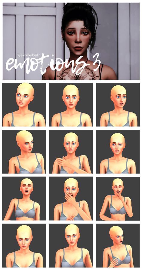 sims 4 cc // custom content pose pack // by Berlin // "emotions 3" Sims 4 Poses Story, Sims 4 Reaction Poses, Sims 4 Laughing Poses, Sims 4 Facetime Poses, Sims 4 Yearbook Poses, Sims 4 Shocked Pose, Sims 4 Emotions, Sims 4 Cheating Poses, Sims 4 Individual Poses