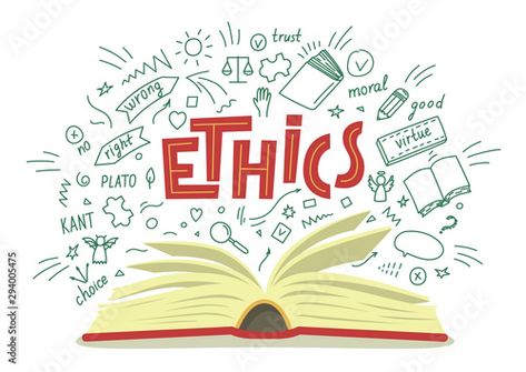 Stock Image: Ethics. Open book with moral philosophy hand drawn doodles and lettering on white background. Education vector illustration. Drawing Tips, Equity Vs Equality, Background Education, Education Vector, Hand Drawn Doodles, Moral Philosophy, Open Book, Life Drawing, Cover Pages