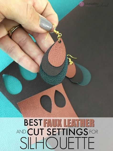 DIY faux leather earrings are actually pretty easy to make with a Silhouette machine if you have the right cut settings and material. Starting with the basics are key and with this tutorial we will start there. Silhouette Jewelry, Diy En Cuir, Silhouette School Blog, Silhouette Cameo Crafts, Silhouette Earring, Diy Leather Earrings, Leather Jewelry Diy, Silhouette Cameo Tutorials, Leather Cuts