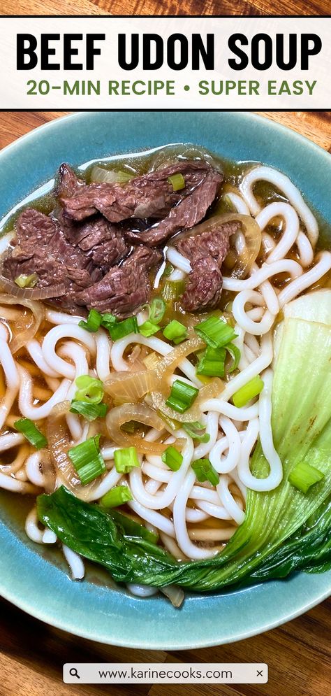 Beef Udon Noodles, a Japanese delight ready in just 20 minutes, combines savory soy-based broth, tender slices of beef, and chewy udon noodles for a quick and satisfying culinary experience. Beef Soup With Noodles Recipes, Beef Udon Noodles Soup, Chinese Beef Noodle Soup Recipes, Udon Broth Recipe, Udon Recipe Soup, Udon Noodle Recipe Soup, Beef Udon Soup, Beef Udon Noodles, Miso Udon Soup