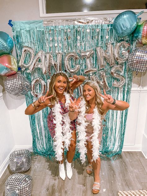 Dancing Queen Birthday Decorations, Dancing Queen Bday Party, Mama Mia Beach Party, Mama Mia Party Outfit Ideas, Mama Mia Bachelorette Party Shirts, Disco Mamma Mia Party, Bachelorette Mama Mia Theme, Mama Mia Bachelorette Party Decorations, Mama Mia Themed Birthday Party Outfit