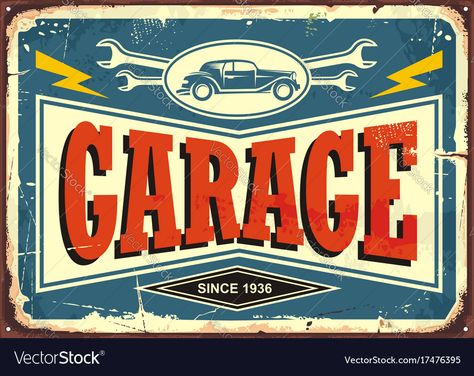 Retro Garage, Garage Logo, Logos Retro, Vintage Garage, Etiquette Vintage, Retro Tin Signs, Logo Retro, Old Garage, Garage Signs