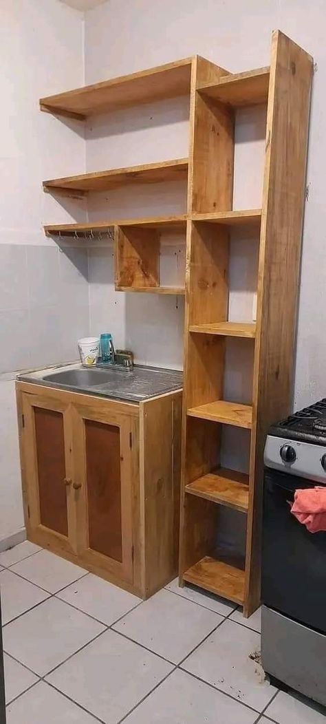 Simple Home Decor Kitchen, Wooden Shelf Ideas, Ideas Para Cocina, Tiny Kitchen Design, Small Apartment Kitchen, Small Kitchen Decor, Casa Vintage, Diy Kitchen Decor, Diy Furniture Renovation