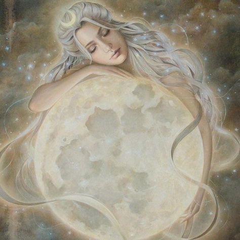 is considered to be the personification of the moon and represents the many phases we experience in Life. Selene has the power to give sleep and to light up the night. She has control over time, and like the Moon itself, she is ever-changing. Beautiful art by Kseniia Boko From Goddess Central [FB] Luna Anime, Luna Goddess, Moon Goddess Art, Goddess Aesthetic, Greek Mythology Gods, Star Goddess, Divine Feminine Spirituality, Greek Gods And Goddesses, Moon Princess