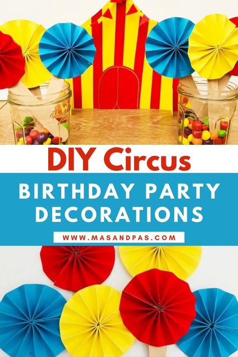 Liven up your party with these kid friendly, DIY circus decorations that are perfect for a carnival themed birthday party. The craft tutorials will show you how to make both pinwheels and a circus tent that’s the perfect craft to use as your table centerpiece. #circusbirthday #circusparty #partycrafts #circuscrafts Circus Theme Centerpieces, Circus Birthday Party Decorations, Circus Crafts, Diy Carnival, Circus Decorations, Carnival Decorations, Circus Theme Party, Circus Birthday Party, Circus Tent