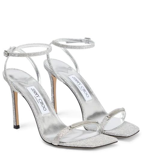 Glitter Sandals, Jimmy Choo Heels, Shoes Luxury, Prom Shoes, Silver Heels, Carrie Bradshaw, Silver Shoes, Designer Sandals, Toe Designs