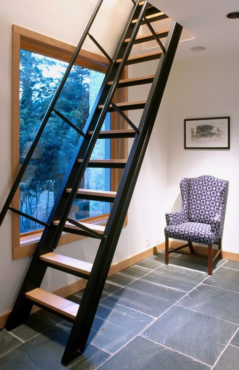 Attic Stairs Ideas and Inspiration | Hunker Attic Stairs Ideas, Attic Ladder Ideas, Small Space Staircase, Spiral Stairs Design, Loft Staircase, Small Staircase, Attic Staircase, Tiny House Stairs, Attic Ladder