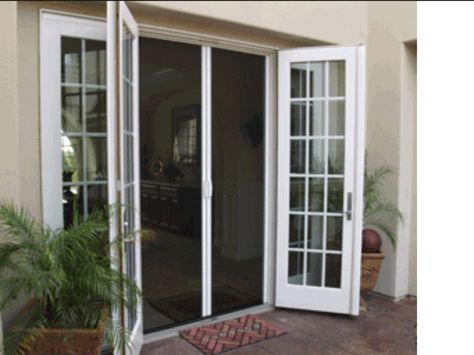 Screened french door for eat in kitchen Patio French Doors With Screen, French Door With Screen, French Door Screen Doors, Sliding Door With Screen, Patio Doors With Screens, Queenslander Exterior, Farmhouse Revival, Upstairs Deck, French Doors With Screens