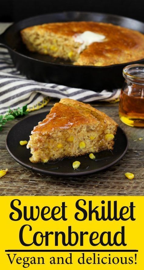 Skillet Cornbread Recipe, Cornbread Skillet, Vegan Cornbread, Skillet Cornbread, Cornbread Recipe, Vegan Side Dishes, Vegan Sides, Vegan Bread, Corn Bread Recipe