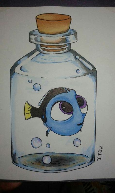 Fish In A Bottle Drawing, Blue Fish Drawing, Bottle Drawings, Fish In A Bottle, Aquarium Drawing, Jellyfish Embroidery, Bottle Fish, Cartoon Character Clipart, Drawing Jellyfish