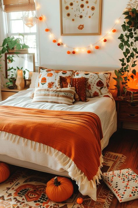 70+ Cozy Halloween Bedroom Ideas & Amazon Decor Picks Fall Room Decor Inspiration, Fall Inspo Decor, Fall Halloween Bedroom, Fall Room Design, Eerie Lighting, Fall Room Ideas, Fall Bedroom Aesthetic, Fall Apartment, Fall Apartment Decor