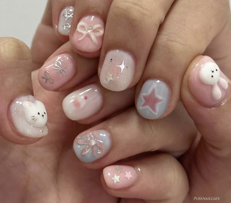 Korean Nail Art Aesthetic Summer, Korean Nails Short, Bunny Nails, Korean Nail Art, Hello Nails, Cute Simple Nails, Korean Nails, Blush Nails, Really Cute Nails