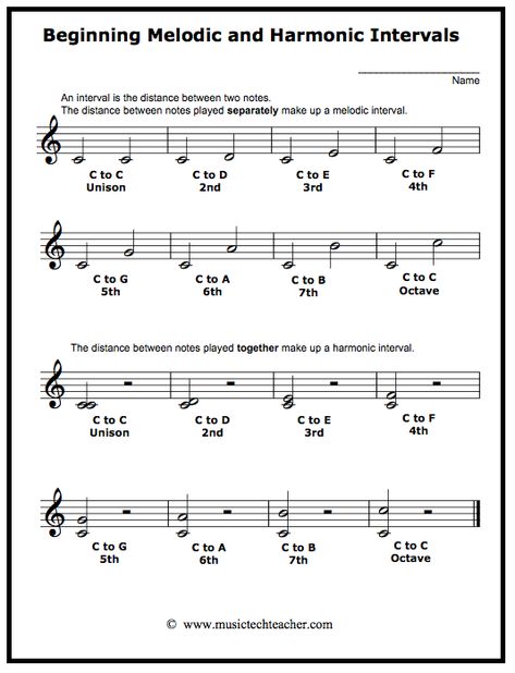 Music Tech Teacher, Worksheet - Beginning Melodic and Harmonic Intervals Intervals Music, Musical Intervals, Solfege Worksheets, Music Intervals, Music Rhythm Worksheets, Piano Basics, Learn Piano Chords, Elementary Music Room, Sight Reading