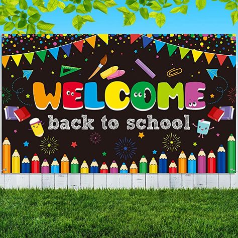 Amazon.com: Welcome Back to School Banner First Day of School Backdrop Banner Large Fabric Welcome Banner Poster Bulletin Board Flag Photo Booth Prop Wall Decoration for School Supplies, 72.8 x 43.3 Inch(Black) : Office Products School Yard Signs, Welcome Back To School Banner, Back To School Decorations, Back To School Backdrop, School Backdrop, Welcome Back Banner, Back To School Banner, Classroom Background, School Board Decoration