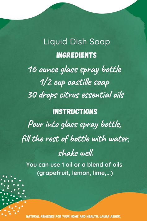 DIY dish soap. Castile Soap Uses, Natural Dish Soap, Diy Dish Soap, Detergent Recipe, Laundry Detergent Recipe, Castille Soap, Diy Dish, Cleaning Stuff, Citrus Essential Oil