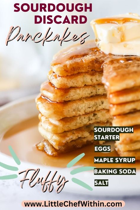 Learn how to whip up quick and easy Sourdough Pancakes from discard. Sourdough Discard Pancakes, Discard Pancakes, Sourdough Pancakes Recipe, Greek Yogurt Pancakes, Sourdough Pancakes, Starter Recipe, Easy Sourdough, Discard Recipes, Sourdough Starter Recipe