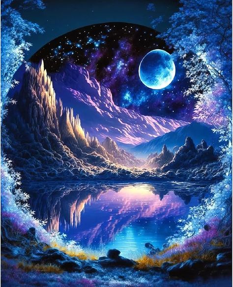 Amazon.com: Rousp DIY 5D Diamond Painting Kits for Adults Diamond Art Blue Moon A Diamond Painting Full Drill Crystal Craft Kits for Home Wall Decor Gifts, 15.7x19.7inch : Arts, Crafts & Sewing Lake Scene, Dream Landscape, Crystal Crafts, Step By Step Painting, Mountain Lake, Art Kit, Painting Tools, 5d Diamond Painting, Scenery Wallpaper