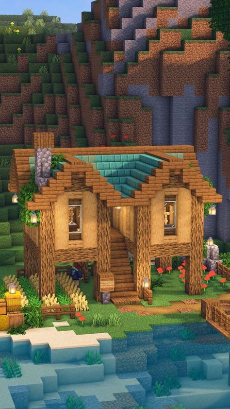 Chalet Minecraft, Minecraft Cool, Minecraft Japanese House, Forest Biome, Minecraft Starter House, Case Minecraft, Minecraft Decoration, Minecraft Houses Survival, Rumah Minecraft Sederhana