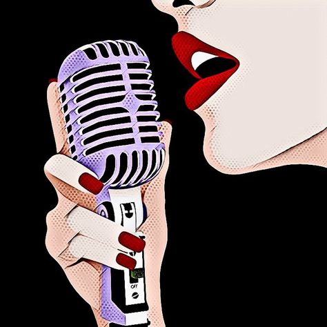 Karaoke Illustration, Retro Music Art, Pop Art Marilyn, Coffee Doodle, Illustration Pop Art, Music Notes Tattoo, Woman Singing, Street Art Banksy, Music Illustration