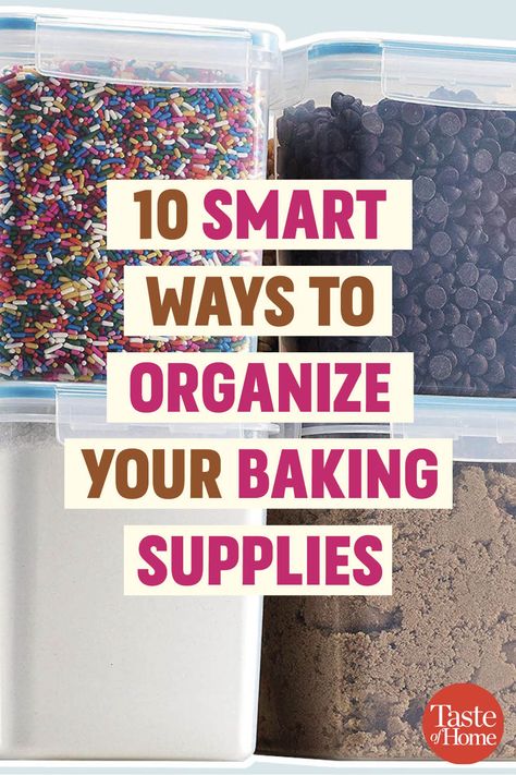 How To Organize My Baking Supplies, Baking Cupboard Ideas, Pantry Organization Baking Supplies, Organized Baking Supplies, Baking Area Organization, Baking Cupboard Storage, How To Organize Cake Decorating Supplies, Baking Items Organization, Baking Stuff Organization