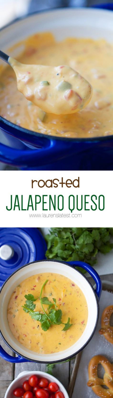 ROASTED JALAPENO QUESO Jalapeño Dishes, Jalapeno Queso, Laurens Latest, Mexican Sides, Velveeta Queso, Homemade Queso, Cheesy Appetizer, Roasted Jalapeno, Queso Recipe