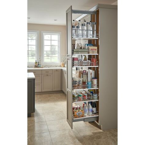 Rev-A-Shelf’s Soft-Close Chrome Pull Out Pantry Series is the answer to your full access (frameless) cabinetry needs. The series now offers increased basket depths for deep cabinetry and comes in 5 different widths and 4 height ranges. Solid bottom to match every kitchen style, the Series glides quietly on full-extension, soft-close slide system. Tall Pantry Cabinets, Pantry Pullout, Slide Out Pantry, Tall Pantry Cabinet, Open Pantry, Pull Out Pantry, Pantry Cabinets, Pantry Organizers, Rev A Shelf