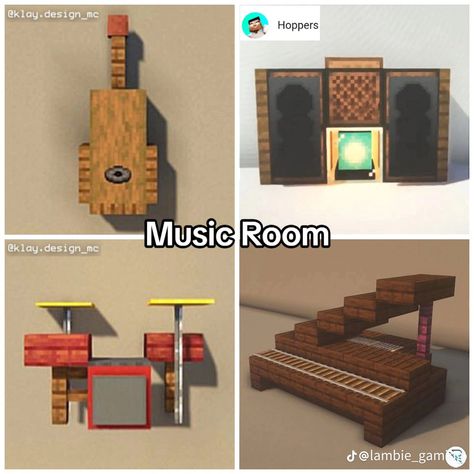 Minecraft Interior Furniture, Minecraft Musical Instruments, Minecraft Wall And Floor Ideas, Minecraft Room Building Ideas, Minecraft Music Room Ideas, Office Ideas Minecraft, Minecraft Furniture Store, Minecraft Interior Design Entrance, Game Room Minecraft