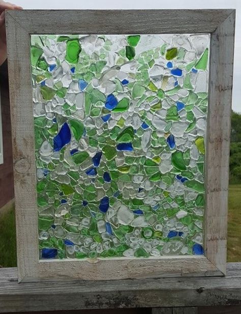 Seaglass Window, Seaglass Ideas, Sea Glass Window Art, Sea Glass Window, Seashell Ideas, Sea Glass Diy, Diy Stained Glass Window, Glass Bead Crafts, Sea Glass Mosaic