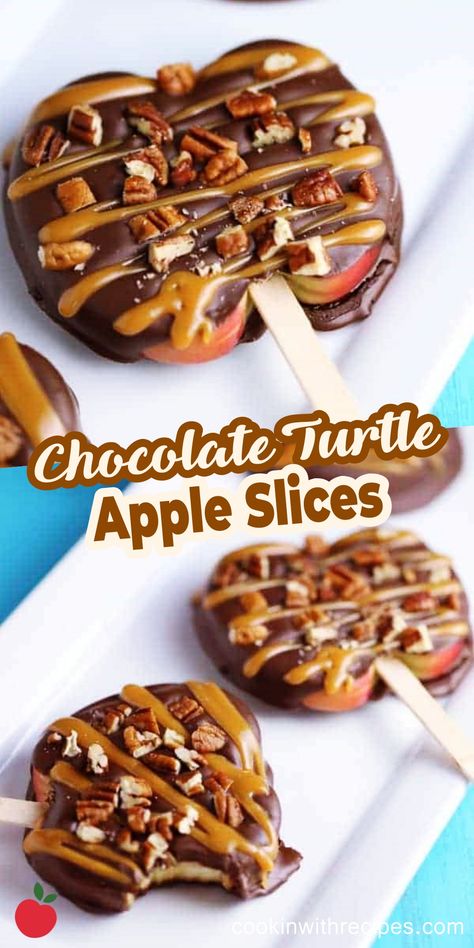 Chocolate Turtle Apple Slices Recipe Turtle Apple Slices, Best Apple Desserts, Caramel Apple Slices, Apple Slice Recipe, Chocolate Turtle, Apple Desserts Easy, Dessert Oreo, Chocolate Apples, Chocolate Turtles