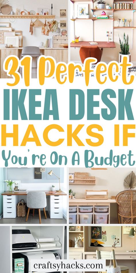 Try these genius IKEA desk hacks to organize office with absolute ease. You'll have a decluttered home and plenty of space to be creative. These simple storage hacks are beautiful and functional - give these organizing ideas a try! Small Ikea Home Office, Temporary Desk Ideas, Ikea Craft Desk Hack, Home Office Storage Ideas Ikea Hacks, Using A Table As A Desk, Ikea Hacks Shelves, Ikea Alex Office Ideas, Ikea Hacks Office Ideas, Ikea Custom Desk