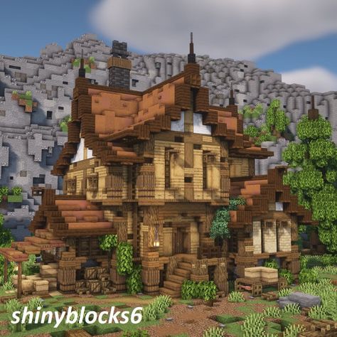 ShinyBlocks on Instagram: “Shader:BSL ============== #minecraft #minecraftbuilds #minecraftbuild #minecraftcreations #minecraftcreation #minecraftpe #mcpe…” Minecraft Chimney Ideas Roof, Mc Birch House, Mine In Minecraft, Mountain Cabin Minecraft, Minecraft Barnhouse, Big Minecraft Cottage, Lumberjack Minecraft, Minecraft Infirmary, Minecraft House For Two