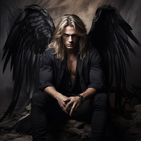 AI art fallenangel Male Fallen Angel, Warrior Angel, Dark Fae, Male Angels, Male Angel, Character Portrait, Dark Angels, Angel Man, Angel Warrior