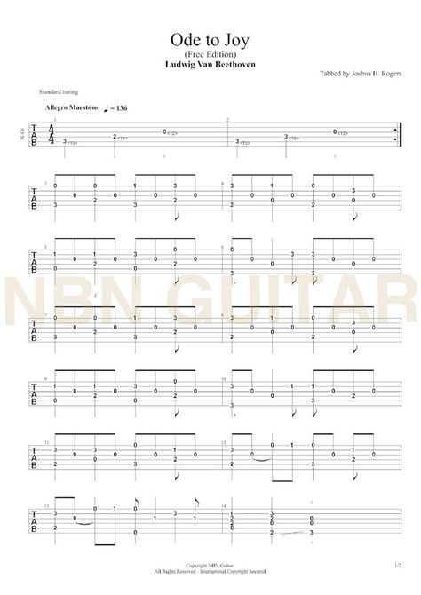 Ode to Joy - Free Classical Guitar Tabs — NBN Guitar Guitar Tablature, Guitar Video, Music Notation, Acoustic Guitar Lessons, Ludwig Van Beethoven, Ode To Joy, Guitar Scales, Reading Music, Lyrics And Chords