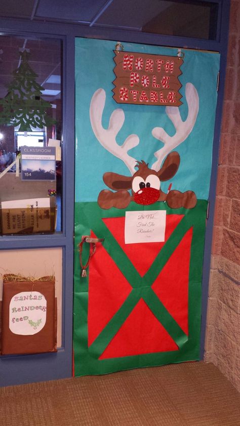 Do Not Feed The Reindeer Door, Don't Feed The Reindeer Door, Reindeer School Hallway, Reindeer Barn Door Decoration, Reindeer Stall Door Decoration, Reindeer Stable Office Decorations, Santa Classroom Door Ideas, Reindeer Door Decoration Christmas, Rudolph Classroom Door