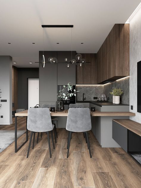 Small Apartment Interior, Modern Kitchen Cabinet Design, Kitchen Design Modern Small, Modern Kitchen Interiors, Kitchen Interior Design Decor, Kitchen Design Plans, Kitchen Interior Design Modern, Modern Kitchen Cabinets, House Design Kitchen