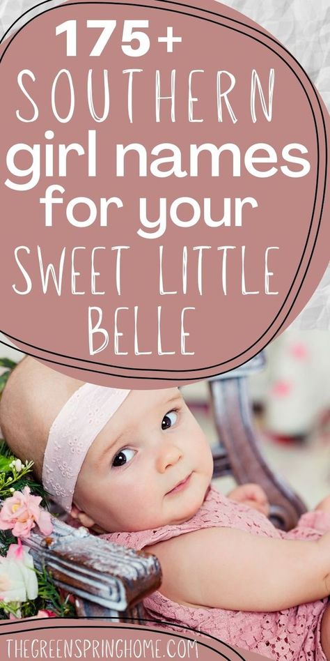 Looking for the perfect southern girl names? You're going to love this huge list of southern baby names for your baby girl! You'll find cute southern girl names, pretty southern belle names, popular southern names for a baby girl, classic southern baby girl names, and unique southern baby names for girls. Girl Names Southern, Southern Nursery Girl, Southern Names Girl, Baby Names Southern, Southern Girl Names List, Unique Southern Girl Names, Classic Southern Girl Names, Southern Belle Names, Country Baby Girl Names