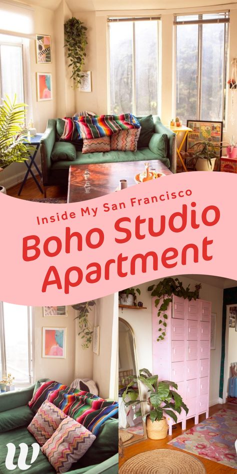 Apartment Tour: Inside My San Francisco Boho Studio Apartment! Bohemian Decor Inspiration. Whimsy Soul. Learn more about our Boho Living Room and find the best decor inspiration for your house. Whimsy Soul. Boho Small Studio Apartment, Boho Studio Apartment Decorating, Small Space Boho Decor, Boho Style Studio Apartment, Studio Apartment Ideas Boho, Small Boho Studio Apartment Ideas, Boho Chic Studio Apartment, Small Boho Apartment Ideas, Minimal Bohemian Living Room