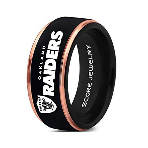 Black Tungsten Band with Rose Gols Step Edge Football Rin... https://www.amazon.ca/dp/B01NCRKL67/ref=cm_sw_r_pi_dp_U_x_JPzmCbDK7P1J8 Ring Basketball, Football Rings, Nfl Jewelry, Baseball Ring, Raiders Nation, Football Wedding, Basketball Ring, Raiders Stuff, Ring Logo