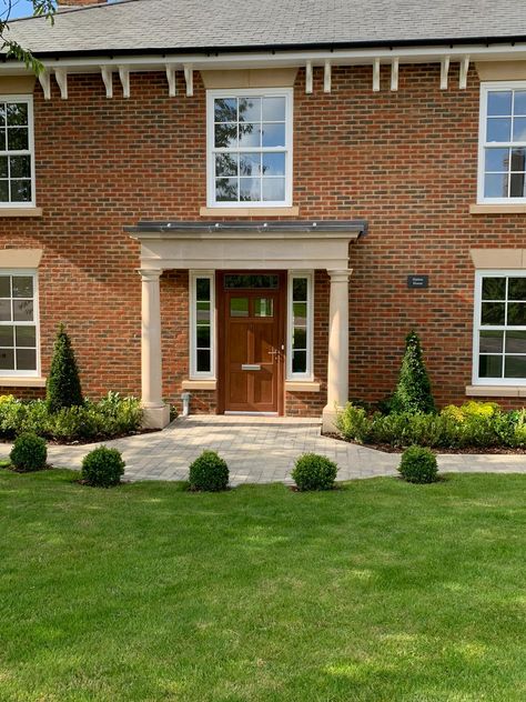 Striking stone portico designed for Croudace Homes by Malling Masonry, Kent Radstone Specialists Stone Portico, Portico Design, Entryway Ideas, Porch Design, Brickwork, Brick House, New Build, New Builds, Garage Doors