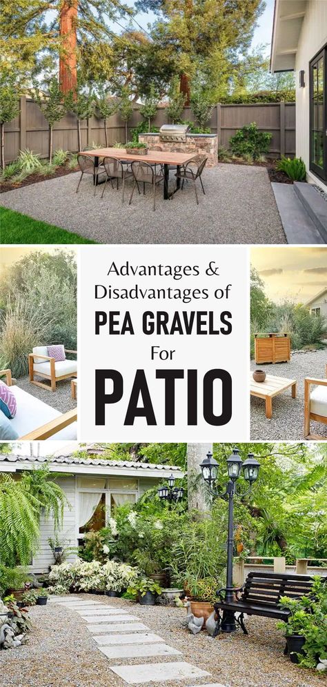 Pea Gravel Patio Diy Landscape Design, Patio Stones With Pea Gravel, Backyard Patio Gravel, Pea Gravel Small Backyard, Pebbled Patio Ideas, Back Garden Gravel Ideas, Diy Backyard Gravel Patio, Patio Pebbles Ideas, Backyard Ideas With Gravel