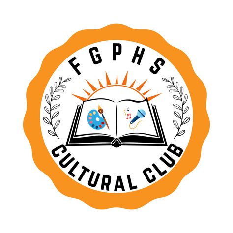 A logo for an "FGPHS Cultural Club". This is a school club. In this logo, we try to put the Book as a symbol of Education, Art & Music as a symbol of Culture, and upper side the Sun as a Symbol of Light. #logo #logos #icon #illustrator #design #designer #identity #vector #logodesigner #branding #logoinspiration #simple #best #brandmark #logomark #mark #logomaker #graphicdesign #designinspiration #picoftheday #logotype #flatdesign #awesome #cultural School Club Logo Design, Designer Identity, Pharmacy Logo, Light Logo, Education Art, Bow Wallpaper, Ronaldo Wallpapers, Cultural Capital, Illustrator Design