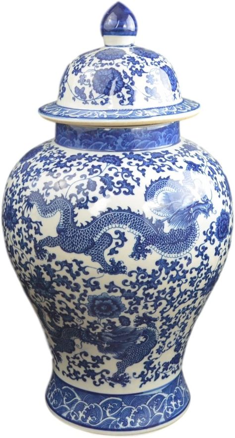 Chinese Porcelain Pattern, White Ginger Jars, Temple Jar, White Jar, Blue And White Vase, Chinese Vase, Blue And White Porcelain, Jar Vase, Porcelain Blue