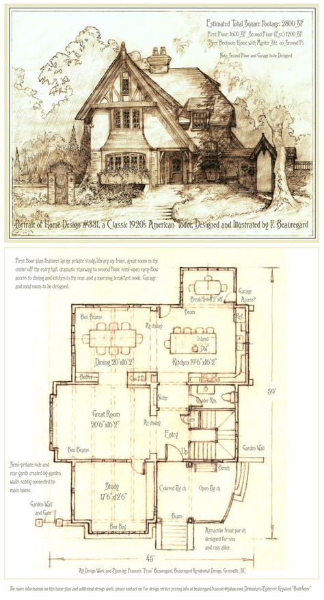 Tudor House Plans, Storybook House, Storybook Homes, Vintage House Plans, Storybook Cottage, Casa Vintage, Tudor House, Tudor Style, House Blueprints