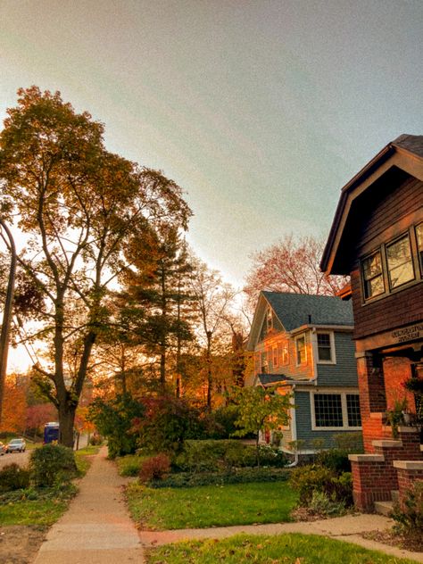 Michigan Fall Ann Arbor Sunset Pretty Leaves House Cottage Ann Arbor Michigan Aesthetic, Michigan Aesthetic, Visualization Board, Pretty Vibes, Ann Arbor Michigan, Fall Semester, Life Vision Board, Funny Story, Background Check