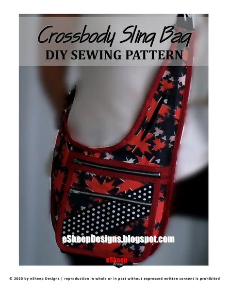 Crossbody Sling Bag Pattern by eSheep Designs Crossbody Sling Bag Pattern Free, Diy Sling Bag Pattern Free, Crossbody Sling Bag Pattern, Sling Bags Women Diy, Diy Sling Bag Pattern, Leather Sling Bag Pattern, Sling Bag Pattern Free, Sling Bag Diy, Diy Sling Bag